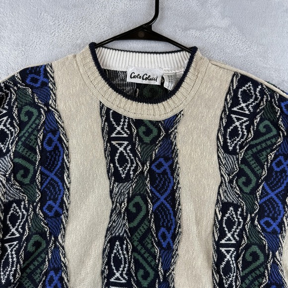 Vintage Carlo Colucci Sweater Mens 2XL Beige 3D Knit Cosby Made in Germany 90s - Picture 3 of 10